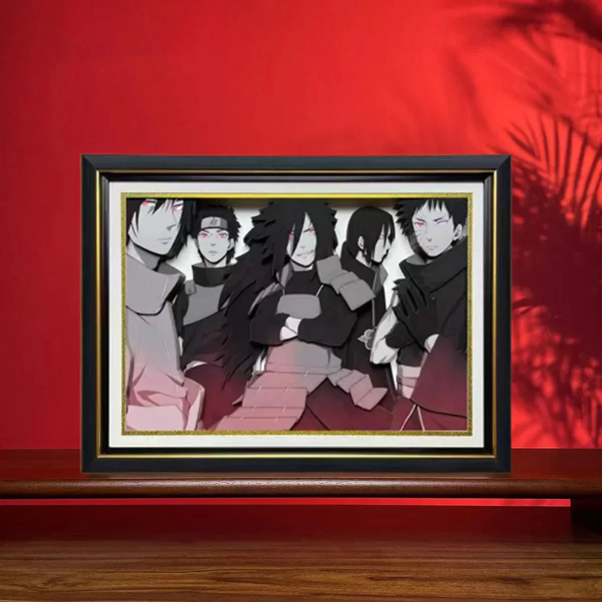 Naruto Uchiha Family 3D Layered Paper Cut Art Frame, Uchiha Clan Group Portrait Paper Carving Shadow Box, Handmade Stratified Anime Wall Painting, Framed Wall Hanging Decor, Collectible Art Gift for Naruto Fans