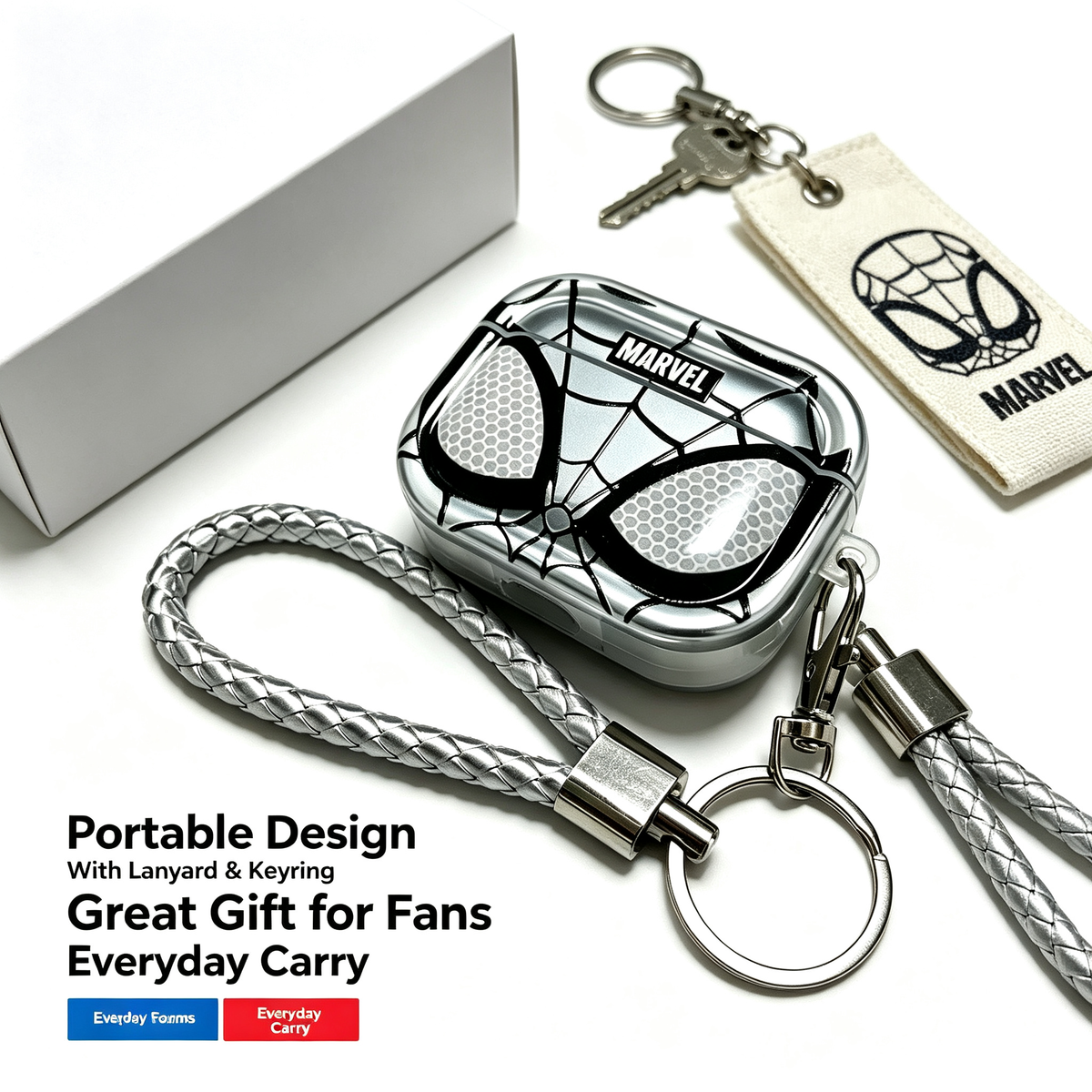 Marvel Spider-Man AirPods Case, Hard PC Protective Cover with Braided Lanyard & Keychain, Shockproof Anti-Scratch Earphone Case for AirPods 1/2/3 Pro, Anime Superhero Earbud Shell Gift for Fans