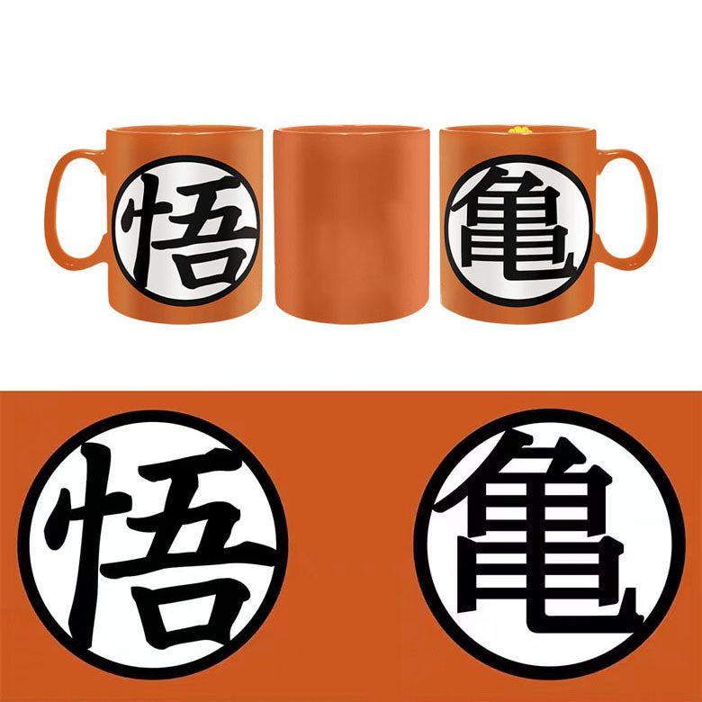 Dragon Ball Z Ceramic Coffee Mug, Goku "悟" & Master Roshi "亀" Logo Orange Tea Cup, 11oz Anime Printed Drinking Mug, Novelty Drinkware, Collectible Gift for Dragon Ball Fans