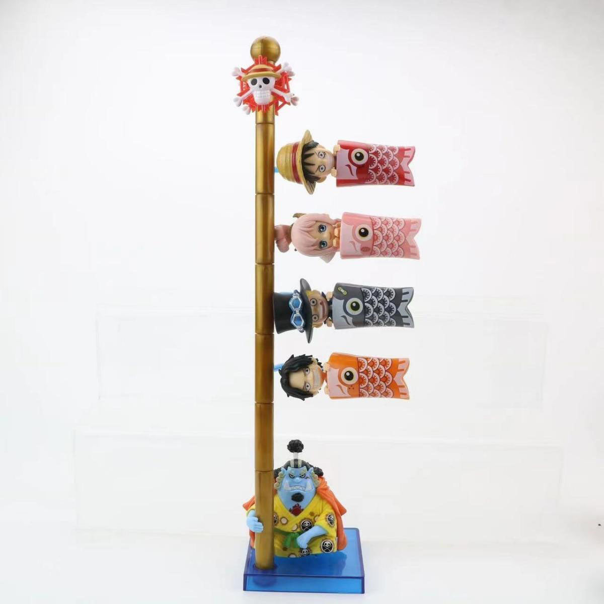 One Piece Carp Streamer Mini Figure, WCF Luffy Ace Sabo Jinbe Shirahoshi Anime Statue, Cute Koinobori Character Figurine Collectible Model Toy, Desk Decoration Gift for One Piece Fans