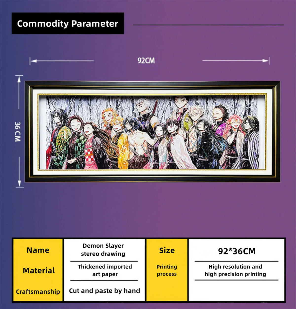 Demon Slayer 3D Paper Cut Framed Art, Anime Character Group Portrait Paper Carving Light Painting, Layered Papercraft Wall Decor, High Transparent Plexiglass Frame, Anime Room Poster Decoration, Collectible Gift for Demon Slayer Fans