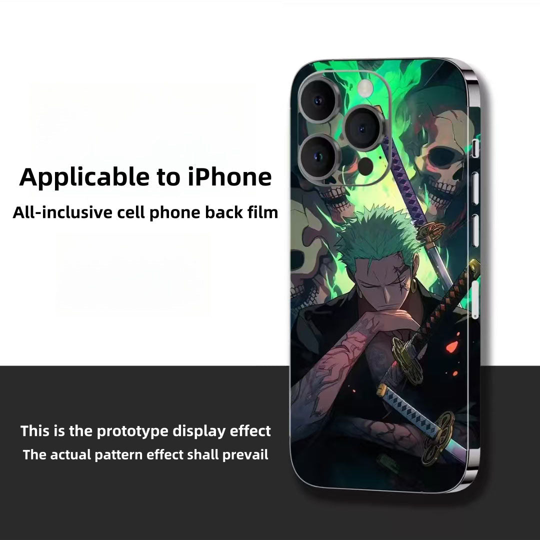 One Piece Roronoa Zoro Phone Skin Sticker for iPhone, Green Sword Style Anime Back Film Decal, Ultra-Thin Scratch Resistant Phone Wrap Sticker, Anime One Piece Merch for iPhone Back Protective Sticker