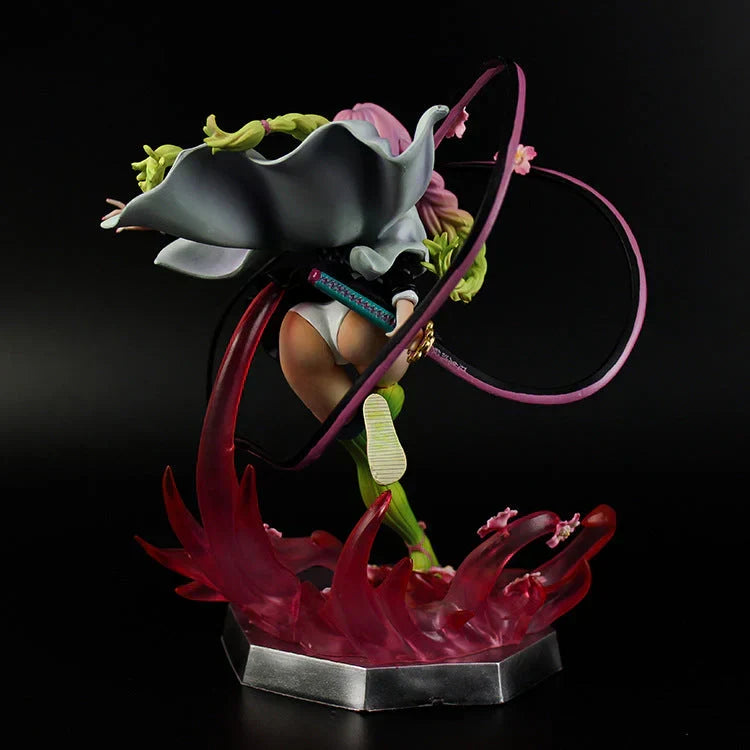 Demon Slayer Mitsuri Kanroji Figure, Love Hashira Mitsuri Kanroji GK Statue, Anime Fighting Pose Figurine with Transparent Effect Base, Collectible Desktop Ornament Gift for Demon Slayer Fans