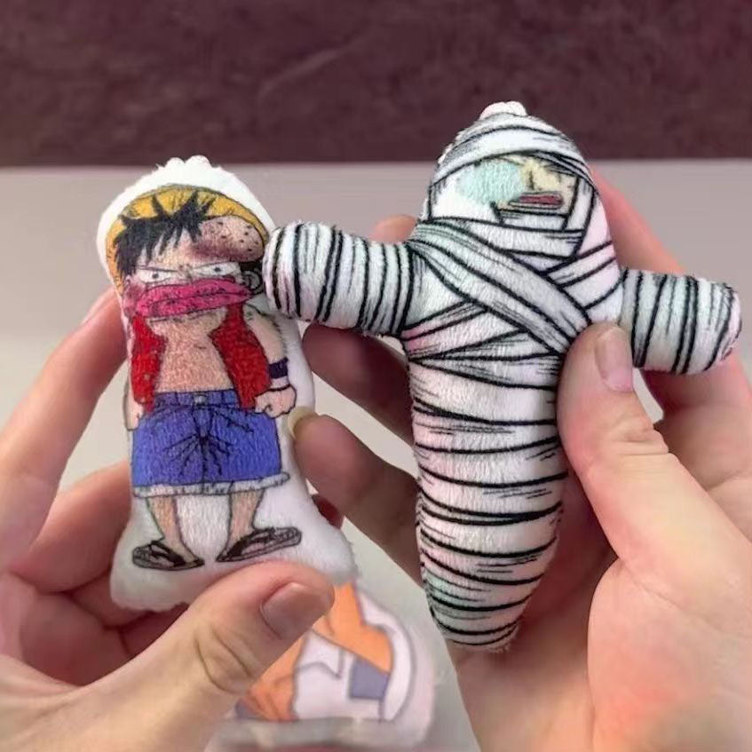 One Piece Anime Plush Keychain, Luffy Zoro Mummy Funny Stuffed Pendant, Cute Double-Sided Printed Plush Key Ring, Bag Backpack Charm Decor, Collectible Gift for One Piece Fans