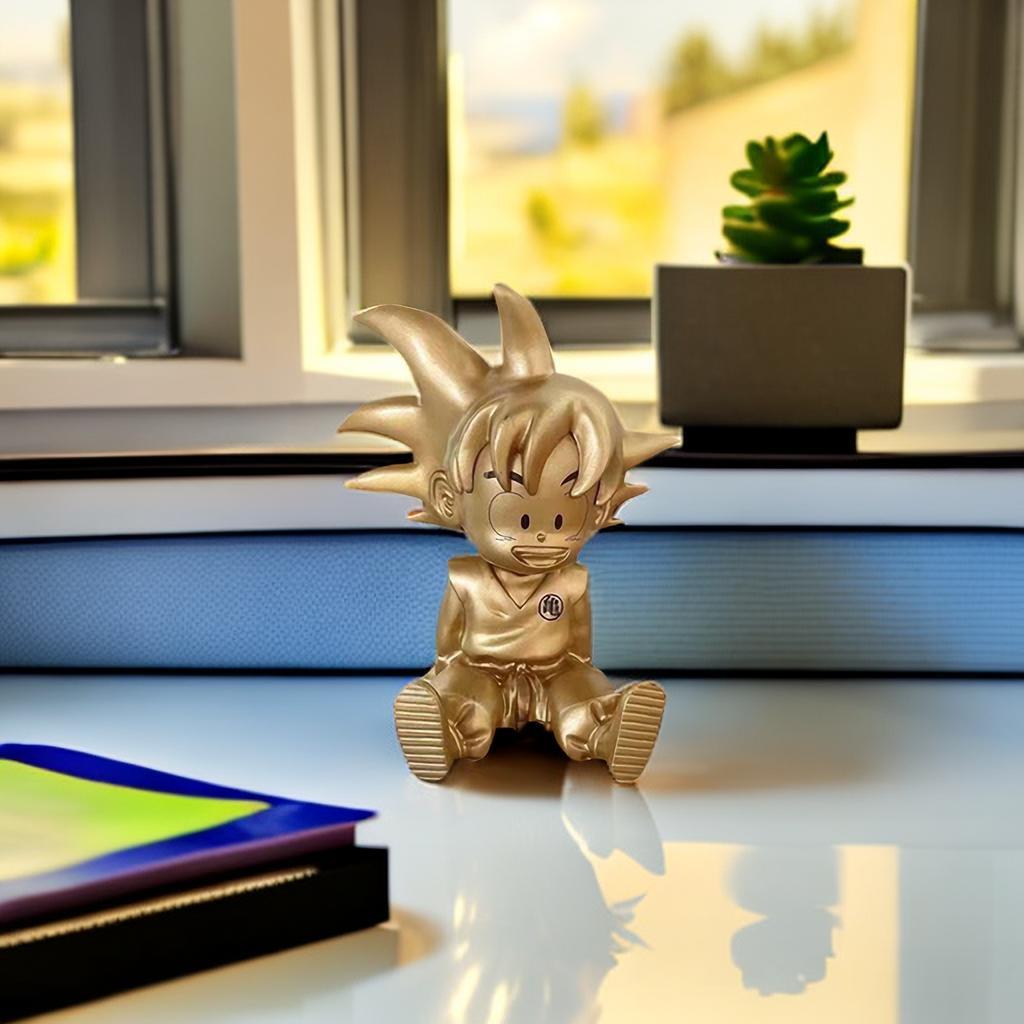 Dragon Ball Kid Goku Golden Sitting Figure, Childhood Little Goku Gold Finish Statue, Anime Character Collectible Figurine, Desktop Display Ornament Model Toy, Gift for Dragon Ball Fans