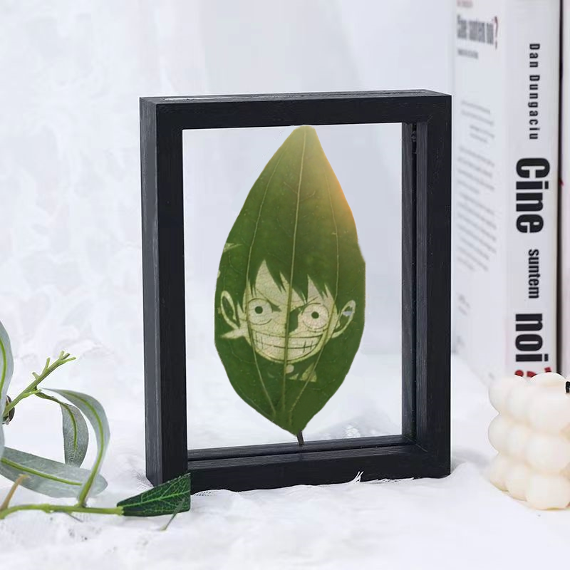 One Piece Luffy Hand Carved Natural Leaf Art with Frame