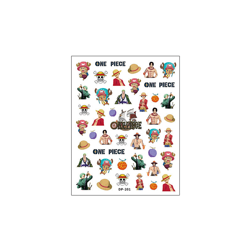 One Piece Anime Nail Stickers, 3D Self-Adhesive One Piece Luffy Zoro Character Nail Decals, Waterproof Cartoon Nail Art Stickers for DIY Nail Decorations, Anime Nail Supplies Gift for One Piece Fans