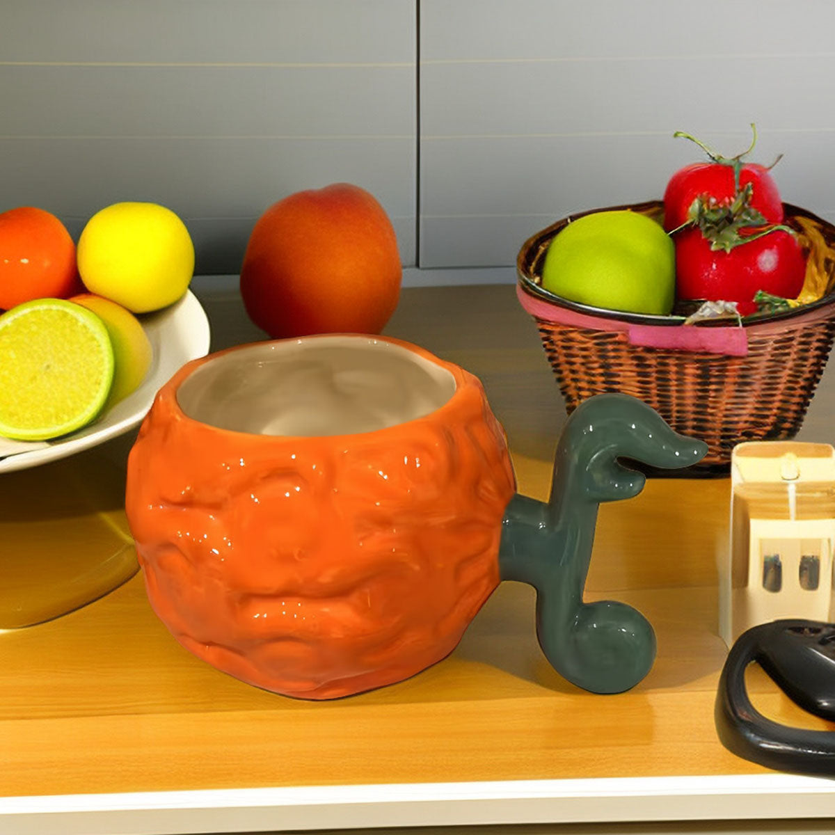 One Piece Devil Fruit Ceramic Mug, Gum-Gum Fruit & Dark-Dark Fruit 3D Sculpted Coffee Cup, Novelty Anime Drinking Cup, Unique Tea Bowl, Desktop Decor Collectible Gift for One Piece Fans