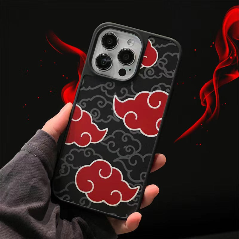 Naruto Anime Phone Case for iPhone, Akatsuki Red Cloud Nine Tails Konoha Symbol Shockproof Protective Cover, Classic Naruto Anime Element Phone Shell, Anime Merch Gift for Naruto Fans