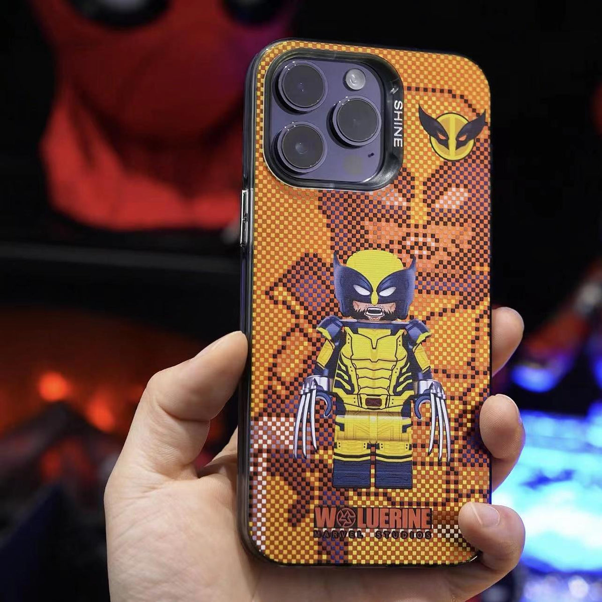 Marvel Deadpool & Wolverine Lego Style Phone Case for iPhone, Marvel Superhero Pixel Brick Figure Protective Cover, Shockproof Anti-Scratch Phone Shell, Cool Comic Character Design, Collectible Phone Case Gift for Marvel Fans