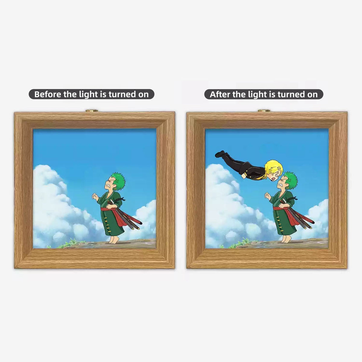 One Piece Anime Light Painting Frame Night Light, Luffy Ace Zoro Wooden Photo Frame Lamp, LED Decor Table Lamp Wall Art Decor, Anime Room Decor Merch Gift for One Piece Fans