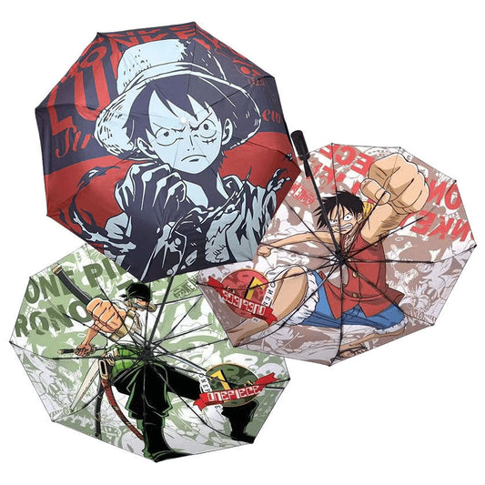 One Piece Anime Folding Umbrella, Luffy Zoro Cartoon Print Portable Travel Umbrella, Black Coating Sun Protection Windproof Compact Rain Umbrella, Anime Merch Gift for One Piece Fans