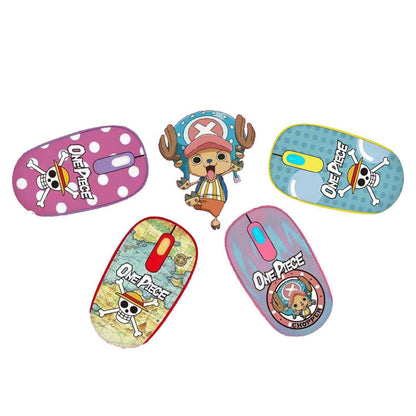 One Piece Anime 2.4G Wireless Mouse, Portable Optical Computer Mouse with Tony Tony Chopper & Straw Hat Skull Pattern, Ergonomic Silent Mice for Laptop PC Desktop, Anime Fan Gift
