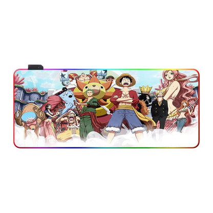 One Piece RGB Large Gaming Mouse Pad, Anime Luffy Zoro Printed Extended LED Mousepad, Non-Slip Rubber Base Waterproof Desk Mat, Big Keyboard Desk Pad for PC Gamer Office Home Decor