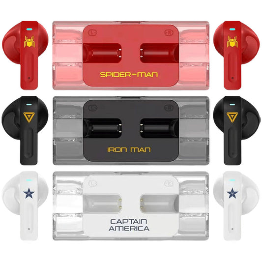 Marvel Spider‑Man Iron Man Captain America TWS Wireless Bluetooth 5.3 Earbuds LED Breathing Light Gaming Headset Low Latency Touch Control HIFI Stereo Sound Earphones For Fans