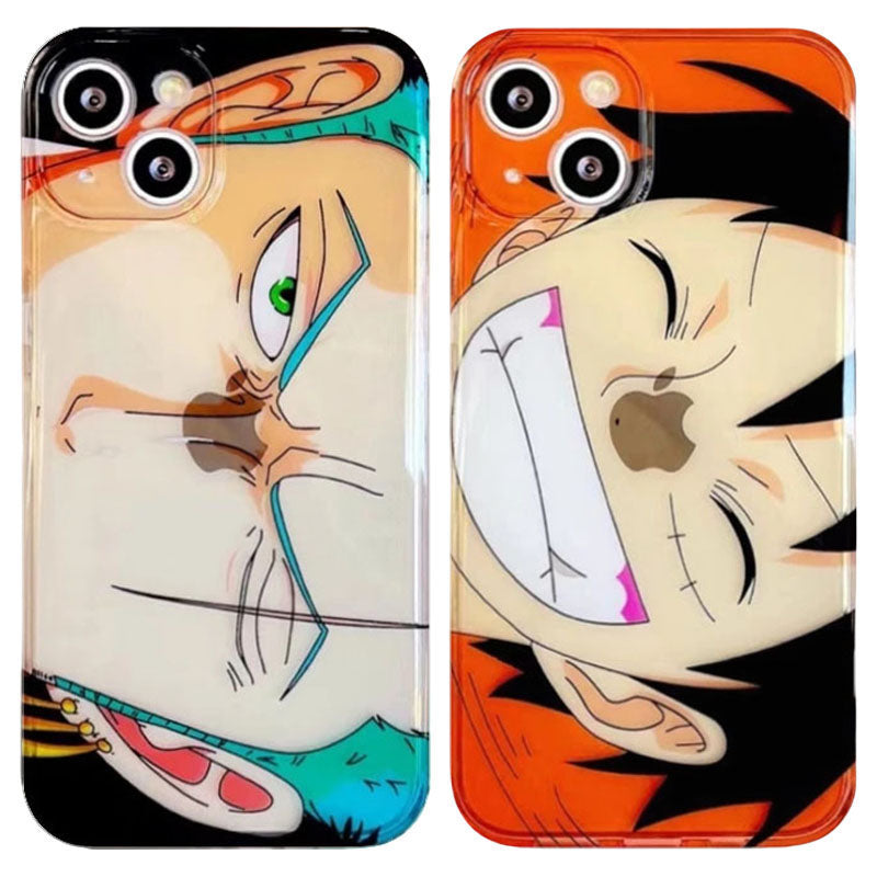 One Piece Anime Big Face Phone Case for iPhone, Luffy Zoro Large Portrait Clear Transparent Shockproof Protective Cover, Straw Hat Pirates Cute Anime Character Phone Shell, Anime Fan Gift