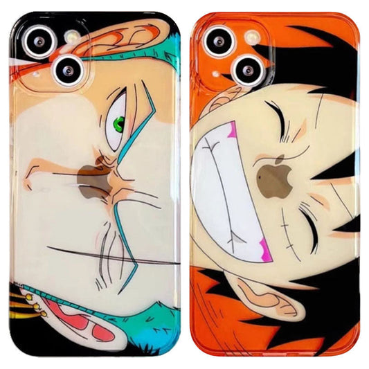 One Piece Anime Big Face Phone Case for iPhone, Luffy Zoro Large Portrait Clear Transparent Shockproof Protective Cover, Straw Hat Pirates Cute Anime Character Phone Shell, Anime Fan Gift