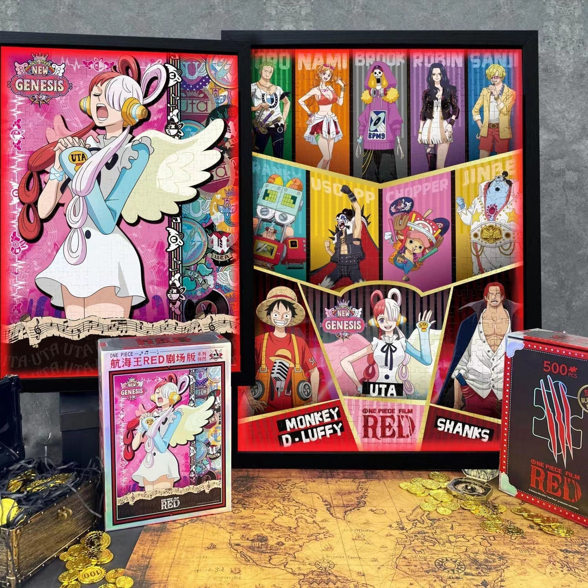One Piece RED Anime Jigsaw Puzzle, Uta Luffy Shanks 1000 Pieces Cartoon Puzzle, One Piece Movie Character Puzzle Game, Collectible Anime Puzzle for Adults & Teens, Gift for One Piece Fans