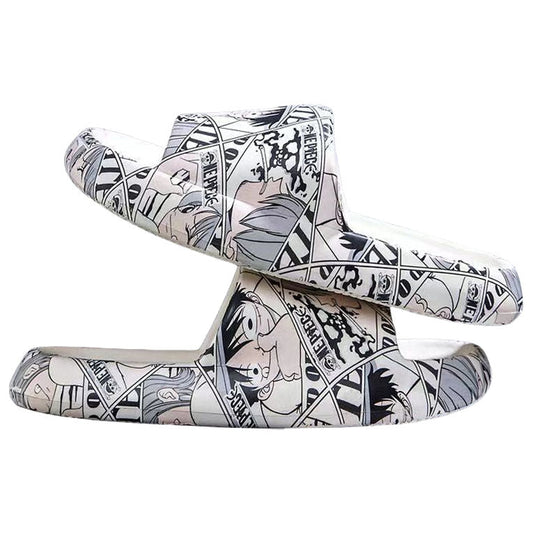 One Piece Anime Manga Print Slide Slippers, Men Women Thick Cushion Soft Sole Open Toe Sandals, Non Slip Quick Drying Slides for Indoor Bedroom Outdoor Beach Shower