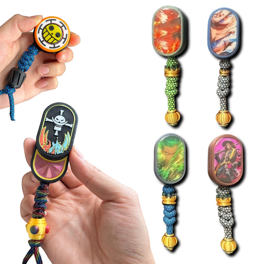 One Piece EDC Magnetic Fidget Slider with Braided Paracord Lanyard, Anime Pirate Logo Push Card Fidget Toy, Portable Pocket Stress Relief Toy, Collectible Gift for One Piece Fans
