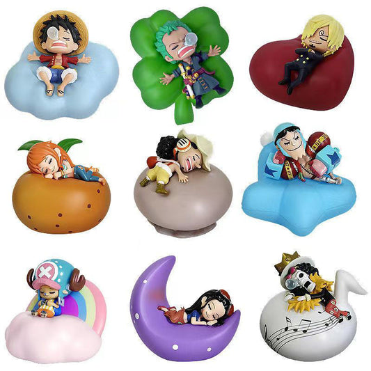 One Piece Sweet Dreams Q Figure LED Night Light, Anime Luffy Zoro Nami Chopper Sanji Brook Usopp Franky Collectible Figurine, Cute Character Lamp for Bedroom Desk Decor, One Piece Fan Birthday Christmas Gift