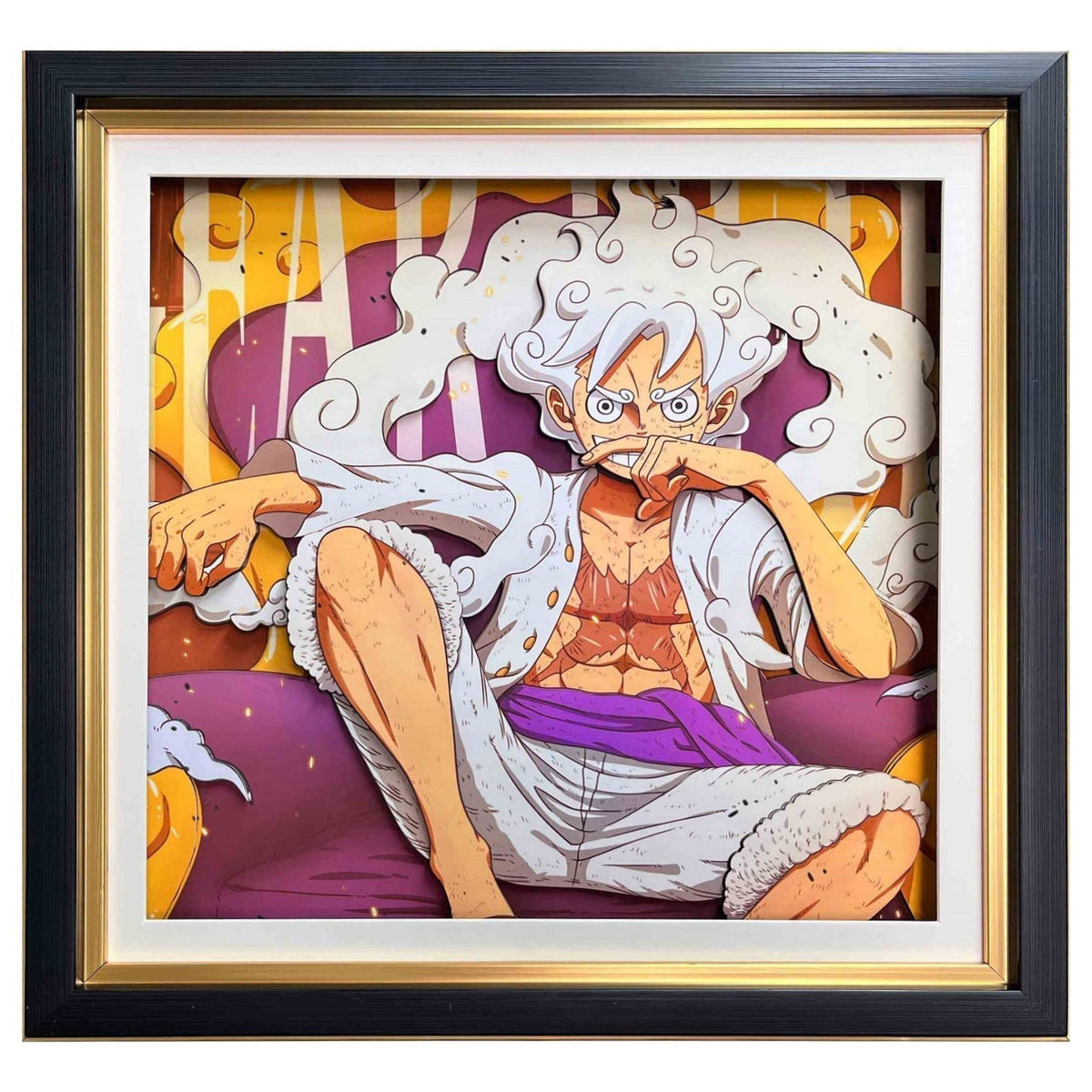 One Piece Monkey D. Luffy Nika Form 3D Paper Carving Art Frame, Anime Handcrafted Layered Paper Cut Wall Art Decor, Framed Anime Poster Desktop Display Painting, Collectible Wall Decoration Gift for One Piece Fans