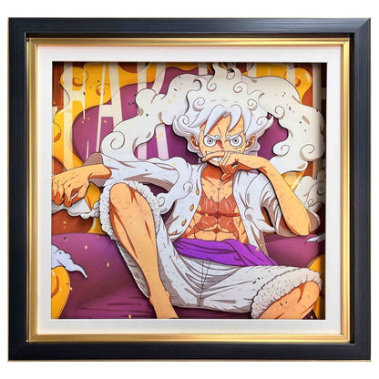 One Piece Monkey D. Luffy Nika Form 3D Paper Carving Art Frame, Anime Handcrafted Layered Paper Cut Wall Art Decor, Framed Anime Poster Desktop Display Painting, Collectible Wall Decoration Gift for One Piece Fans