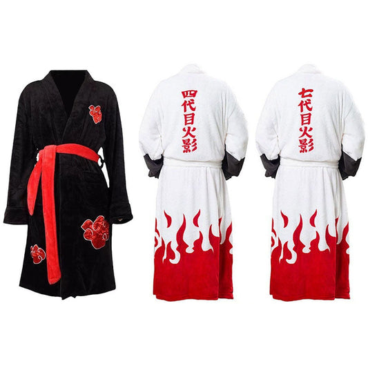 Naruto Akatsuki & Hokage Fleece Bathrobe, 4th 7th Hokage Anime Cosplay Robe, Soft Coral Fleece Loungewear Bath Robe, Collectible Night Gown for Naruto Fans