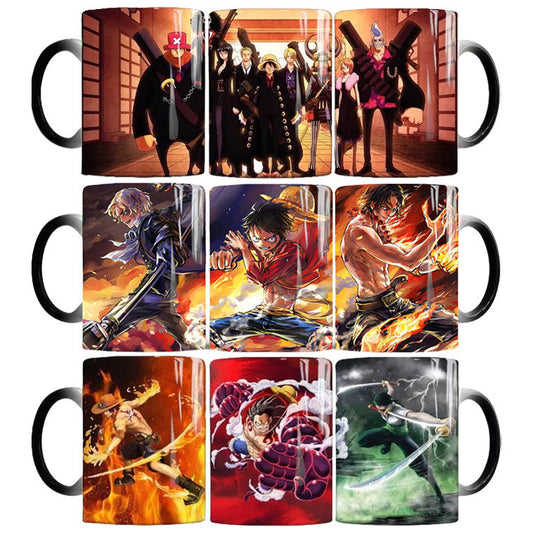 One Piece Heat Changing Magic Mug, Anime Luffy Gear5 Zoro Sanji Color Changing Coffee Cup, 11oz Heat Sensitive Ceramic Tea Mug, Hot Water Activated Magic Cup, One Piece Anime Fan Birthday Holiday Gift