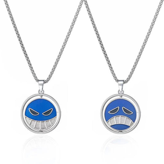 One Piece Portgas D Ace Rotatable Pendant Necklace, Anime Ace Whitebeard Pirate Logo Double Sided Spinning Necklace, Cosplay Jewelry Accessories, Gift for One Piece Anime Fans