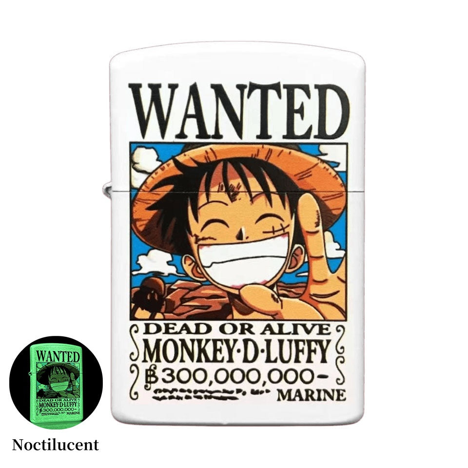 One Piece Luffy Wanted Poster Lighter, Noctilucent Glow In The Dark Kerosene Lighter, Monkey D. Luffy Bounty Poster Windproof Flip Top Metal Lighter, Anime Collectible Desktop Decoration Gift for One Piece Fans
