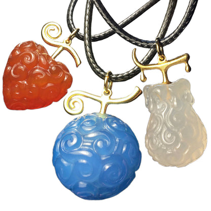 One Piece Devil Fruit Necklace, Hand Carved Natural Stone Devil Fruit Pendant Jewelry, Gum-Gum Fruit Flame-Flame Op-Op Tremor-Tremor Fruit Charm Necklace, Anime Cosplay Collectible Pendant Necklaces, One Piece Fans Unique Gift