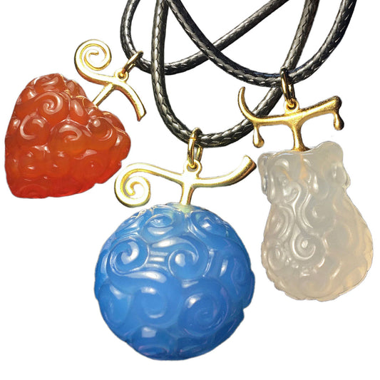 One Piece Devil Fruit Necklace, Hand Carved Natural Stone Devil Fruit Pendant Jewelry, Gum-Gum Fruit Flame-Flame Op-Op Tremor-Tremor Fruit Charm Necklace, Anime Cosplay Collectible Pendant Necklaces, One Piece Fans Unique Gift