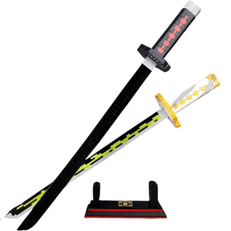 Demon Slayer Building Block Katana Sword, Anime Nichirin Sword Model Kit with Display Stand, Cosplay Prop Assembly Bricks, Tanjiro Zenitsu Giyuu Shinobu Sword Building Toy, Anime Collectible Decor Gift