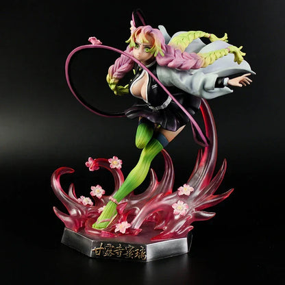 Demon Slayer Mitsuri Kanroji Figure, Love Hashira Mitsuri Kanroji GK Statue, Anime Fighting Pose Figurine with Transparent Effect Base, Collectible Desktop Ornament Gift for Demon Slayer Fans