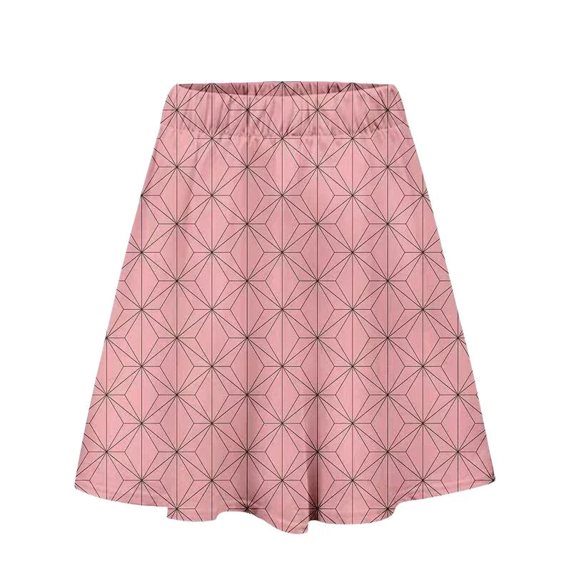 Demon Slayer A-Line Skirt, 9 Styles Anime Character Pattern Flared Skirt, Nezuko Tanjiro Zenitsu Shinobu Cosplay Skirt, Elastic Waist Casual Costume Skirt for Demon Slayer Fans