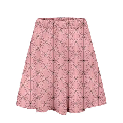 Demon Slayer A-Line Skirt, 9 Styles Anime Character Pattern Flared Skirt, Nezuko Tanjiro Zenitsu Shinobu Cosplay Skirt, Elastic Waist Casual Costume Skirt for Demon Slayer Fans