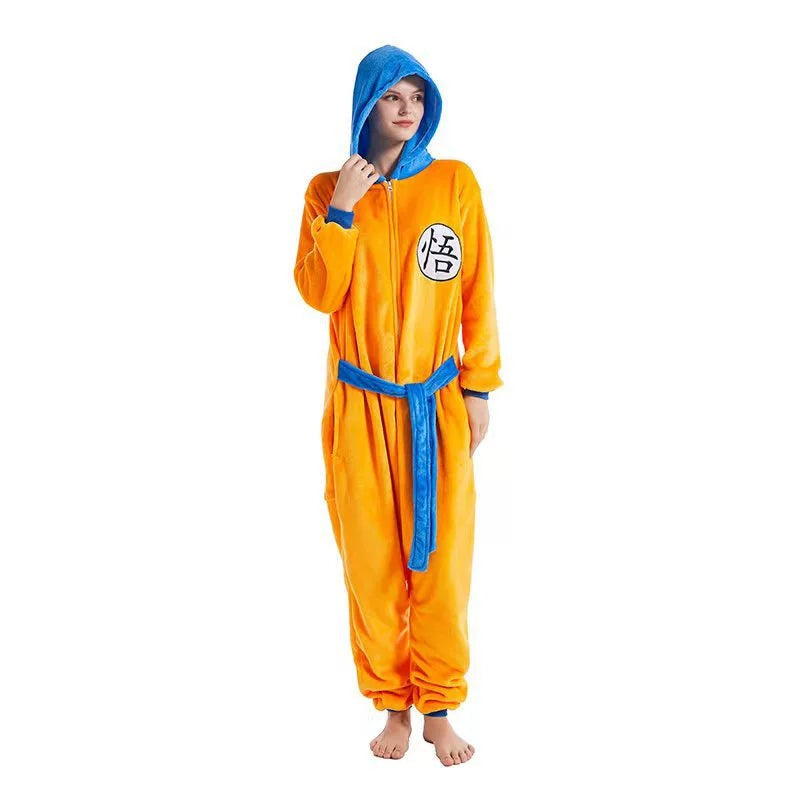 Dragon Ball Goku Bath Robe, Anime Goku "Wu" Symbol Fleece Bathrobe, Soft Fluffy Coral Fleece Nightgown, Cosplay Loungewear Robe for Dragon Ball Fans