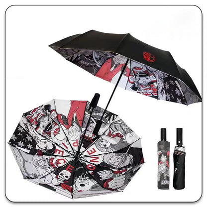 One Piece Anime Folding Umbrella, Luffy Straw Hat Crew Print Sun Rain Umbrella, Inner Cartoon Pattern Portable Auto Open Close Umbrella, UV Protection Parasol, Anime Merch Gift for One Piece Fans