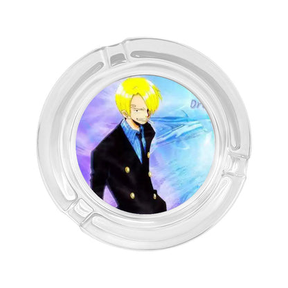 One Piece Anime Glass Ashtray, Luffy Zoro Ace Sanji Round Cigarette Ashtray, Portable Clear Glass Ash Tray with Character Print, Desktop Decor Collectible Gift for One Piece Fans