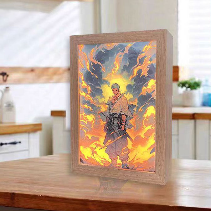 One Piece Anime LED Light Up Painting, Luffy Zoro Sanji Nami Framed Light Canvas Wall Art, Anime Poster Lamp, Wooden Frame Illuminated Wall Decor, One Piece Fan Room Decoration Gift
