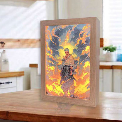 One Piece Anime LED Light Up Painting, Luffy Zoro Sanji Nami Framed Light Canvas Wall Art, Anime Poster Lamp, Wooden Frame Illuminated Wall Decor, One Piece Fan Room Decoration Gift