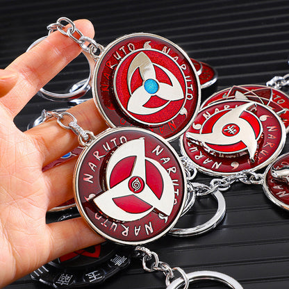 Naruto Anime Sharingan Rotatable Keychain, Uchiha Clan Rotating Sharingan Metal Key Ring, Akatsuki Red Cloud Pendant, Anime Cosplay Accessory, Collectible Key Chain Gift for Naruto Fans