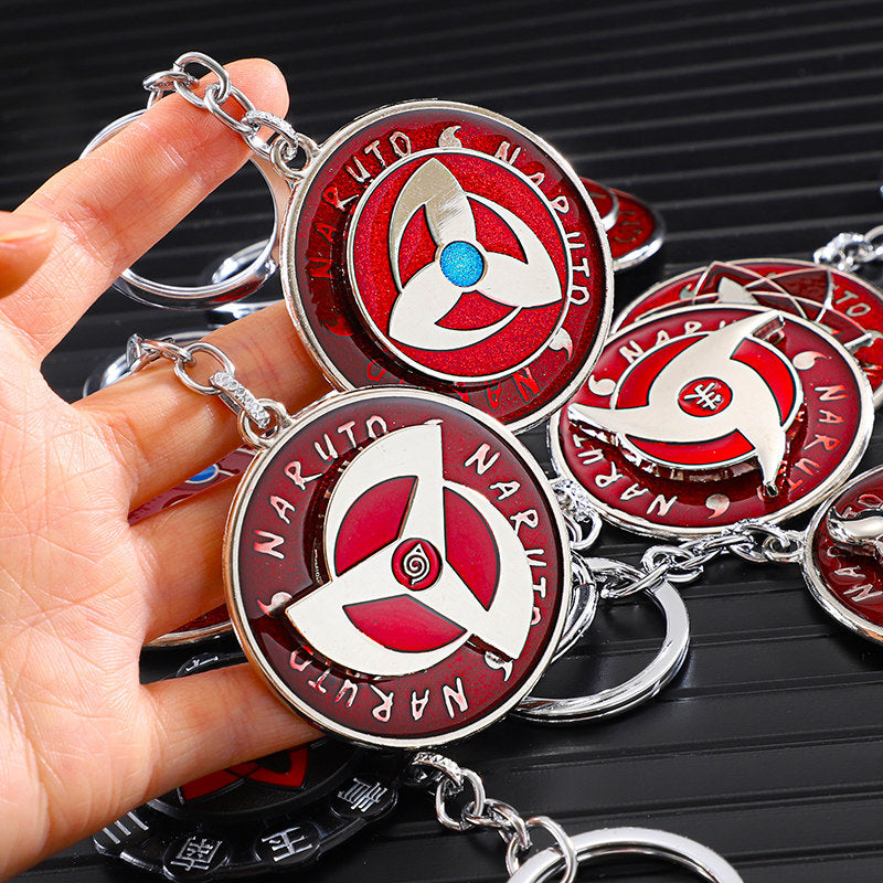 Naruto Sasuke Itachi Kakashi Rotating Sharingan Keychain Metal Anime Pendant Key Ring Cosplay Accessory Collectible Key Charm Gift For Anime Fans