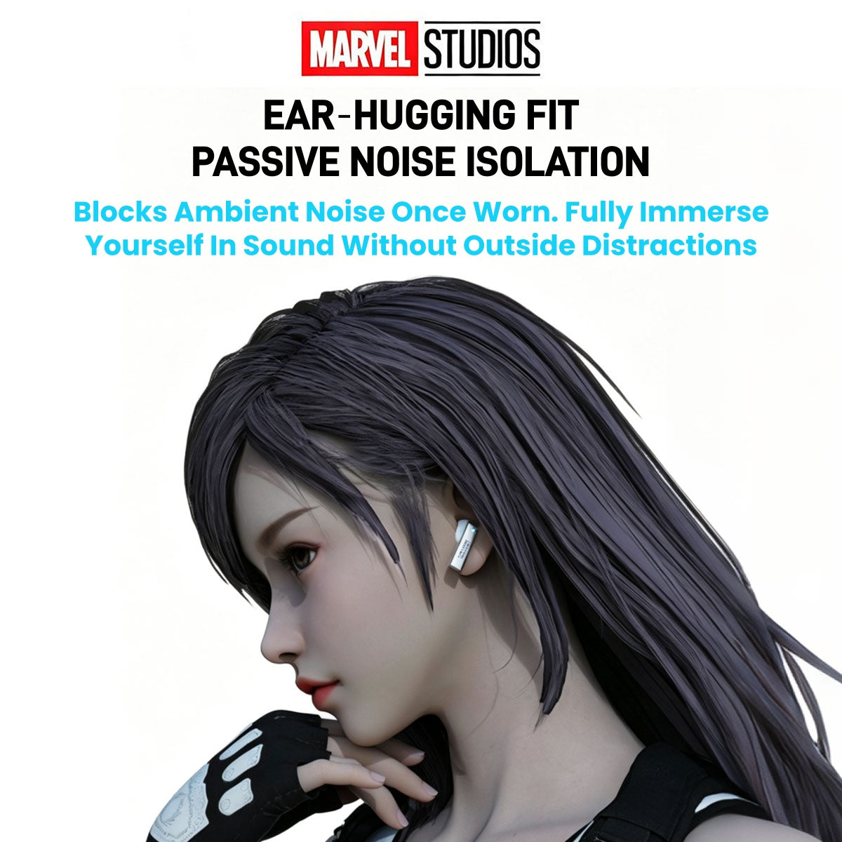 Marvel Iron Man Captain America Black Panther TWS True Wireless Gaming Earbuds, Bluetooth 5.3 Headphones RGB Light Low Latency Touch Control Zinc‑Alloy Transparent Charging Case