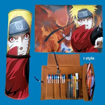 Naruto Anime Roll Up Pencil Case, Scroll Style Pen Bag, Portable Stationery Holder, Large Capacity Pouch, School Office Supplies Gift for Students Anime Fans