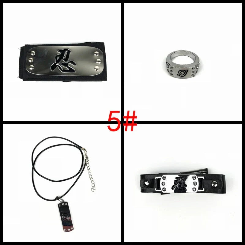 Naruto Cosplay Accessories Set, Metal Kunai Shuriken Leaf Village Headband, Sharingan Ring Necklace, Anime Ninja Prop Kit, Naruto Costume Collection Gift for Fans