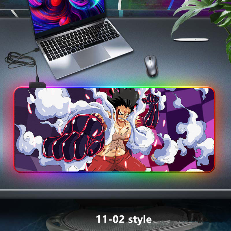One Piece RGB Large Gaming Mouse Pad, Anime Luffy Zoro Printed Extended LED Mousepad, Non-Slip Rubber Base Waterproof Desk Mat, Big Keyboard Desk Pad for PC Gamer Office Home Decor