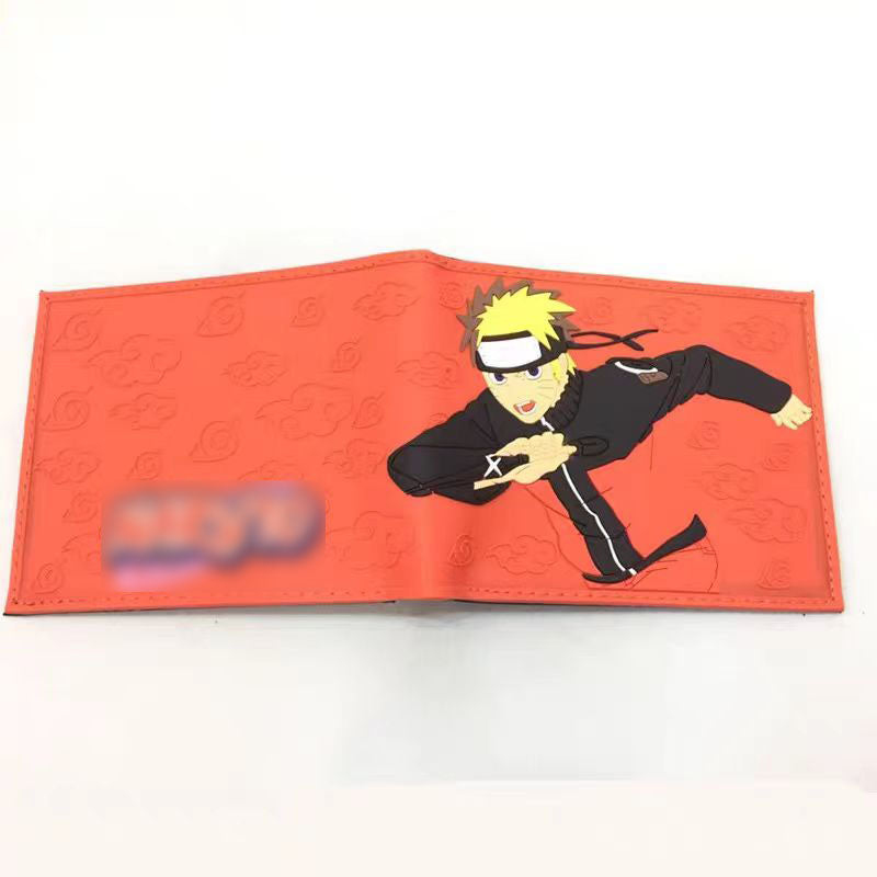 Naruto Anime Bifold Wallet, Akatsuki Red Cloud Leaf Village Symbol PU Leather Short Purse, Card Holder Cash Pocket Coin Pocket, Naruto Cosplay Anime Merch Wallet Gift for Naruto Fans
