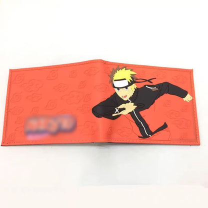 Naruto Anime Bifold Wallet, Akatsuki Red Cloud Leaf Village Symbol PU Leather Short Purse, Card Holder Cash Pocket Coin Pocket, Naruto Cosplay Anime Merch Wallet Gift for Naruto Fans